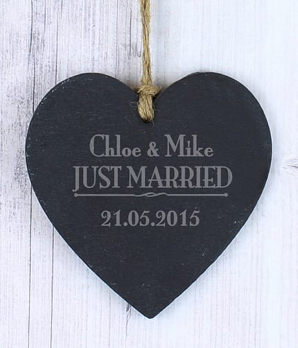 Personalised Just Married... Slate Heart Decoration - ItJustGotPersonal.co.uk