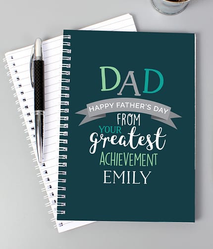 Personalised Dad's Greatest Achievement A5 Notebook - ItJustGotPersonal.co.uk