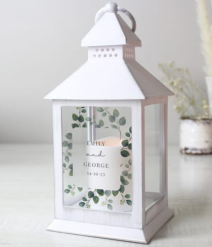 Personalised Botanical White Lantern - ItJustGotPersonal.co.uk