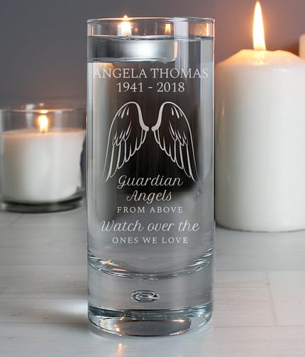 Personalised Guardian Angel Wings Floating Candle Holder - ItJustGotPersonal.co.uk