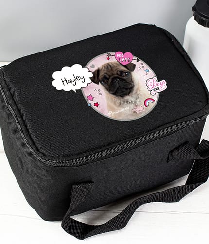 Personalised Rachael Hale Doodle Pug Black Lunch Bag - ItJustGotPersonal.co.uk