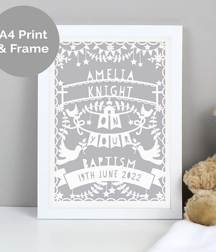 Personalised Grey Papercut Style A4 White Framed Print - ItJustGotPersonal.co.uk