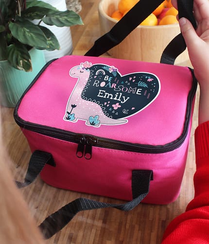 Personalised Dinosaur Pink Lunch Bag - ItJustGotPersonal.co.uk