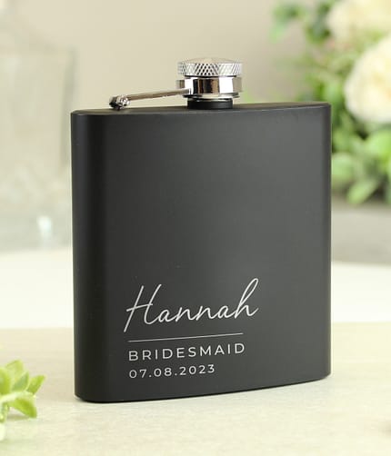 Personalised Free Text Wedding Party Black Hip Flask - ItJustGotPersonal.co.uk
