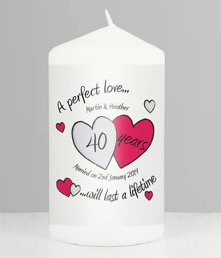 Personalised A Perfect Love Ruby Anniversary Pillar Candle - ItJustGotPersonal.co.uk