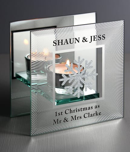 Personalised Snowflake Silver Glitter Tea Light Holder - ItJustGotPersonal.co.uk