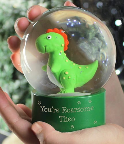 Personalised Message Dinosaur Glitter Snow Globe - ItJustGotPersonal.co.uk