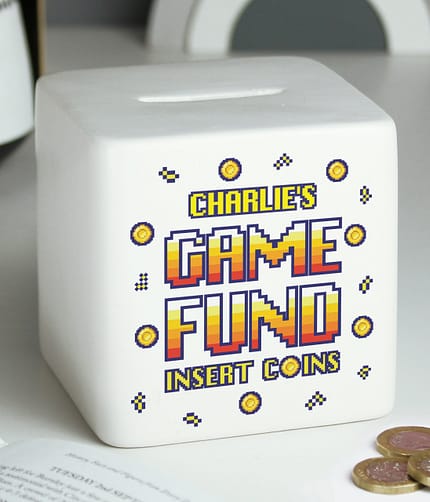 Personalised Gaming Fund Ceramic Square Money Box - ItJustGotPersonal.co.uk