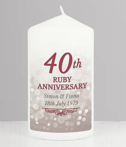 Personalised 40th Ruby Anniversary Pillar Candle - ItJustGotPersonal.co.uk