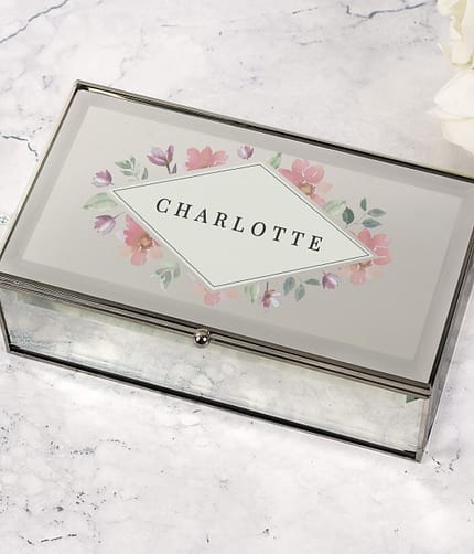 Personalised Floral Watercolour Mirrored Jewellery Box - ItJustGotPersonal.co.uk