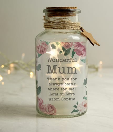 Personalised Floral Watercolour LED Glass Jar - ItJustGotPersonal.co.uk
