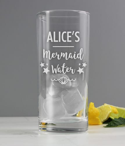 Personalised Mermaid Water Hi Ball Glass - ItJustGotPersonal.co.uk