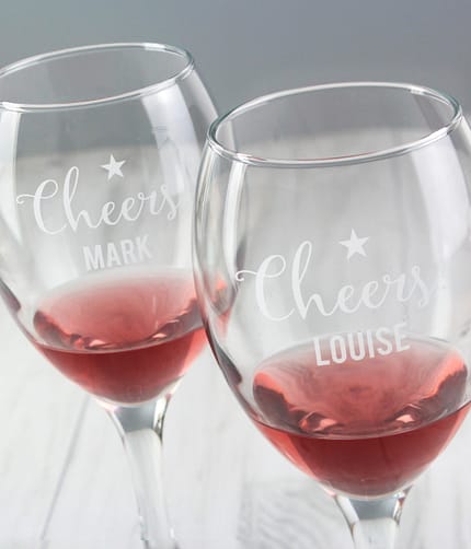 Personalised Cheers Wine Glass Set - ItJustGotPersonal.co.uk