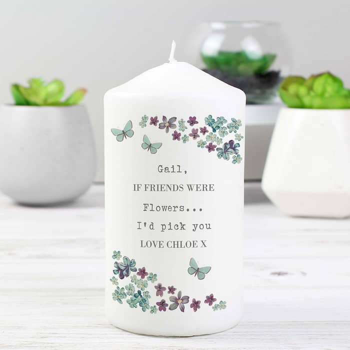 Personalised Forget me not Pillar Candle - ItJustGotPersonal.co.uk