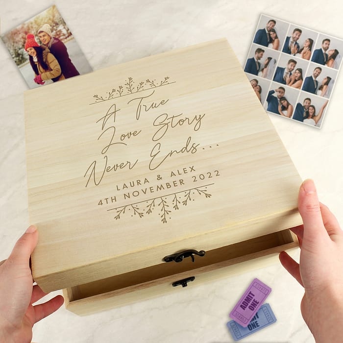 Personalised True Love Story Wooden Keepsake Box - ItJustGotPersonal.co.uk