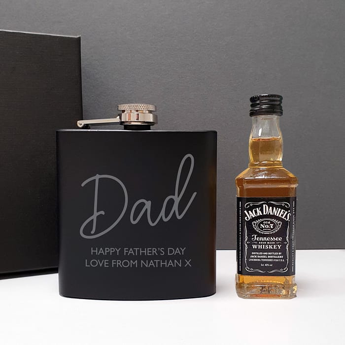 Personalised Free Text Hipflask and Whisky Miniature Set - ItJustGotPersonal.co.uk