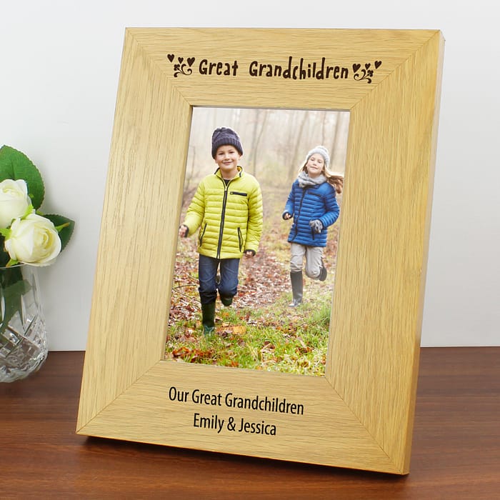 Personalised Great Grandchildren 6x4 Oak Finish Photo Frame - ItJustGotPersonal.co.uk