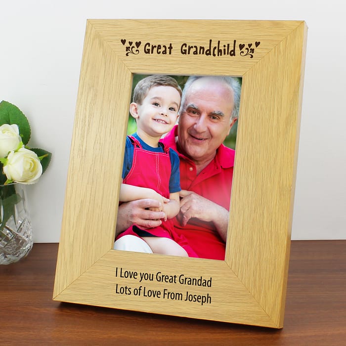 Personalised Oak Finish 6x4 Great Grandchild Photo Frame - ItJustGotPersonal.co.uk