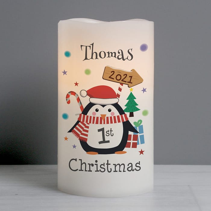 Personalised 1st Christmas Penguin LED Candle - ItJustGotPersonal.co.uk