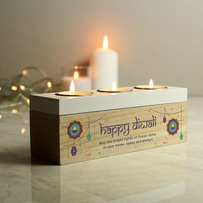 Personalised Diwali Triple Tealight Box - ItJustGotPersonal.co.uk