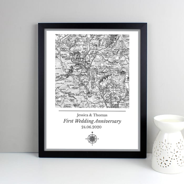 Personalised 1805 - 1874 Old Series Map Compass Black Framed Print - ItJustGotPersonal.co.uk