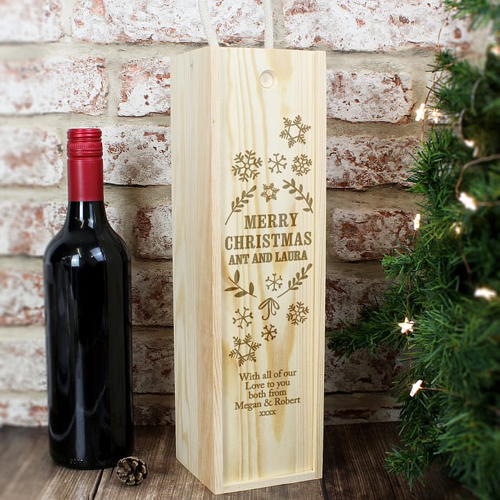 Personalised Christmas Frost Wooden Wine Bottle Box - ItJustGotPersonal.co.uk