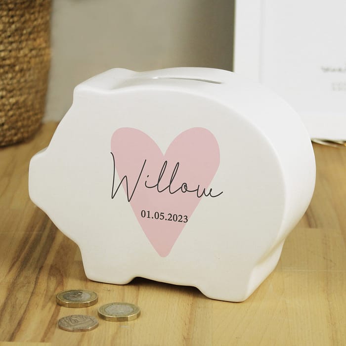 Personalised Pink Heart Piggy Bank - ItJustGotPersonal.co.uk