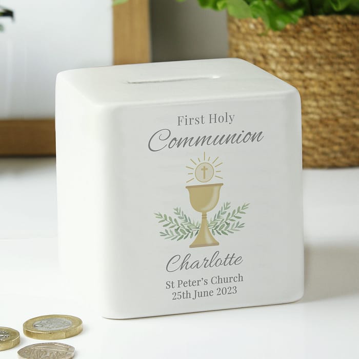 Personalised First Holy Communion Ceramic Square Money Box - ItJustGotPersonal.co.uk