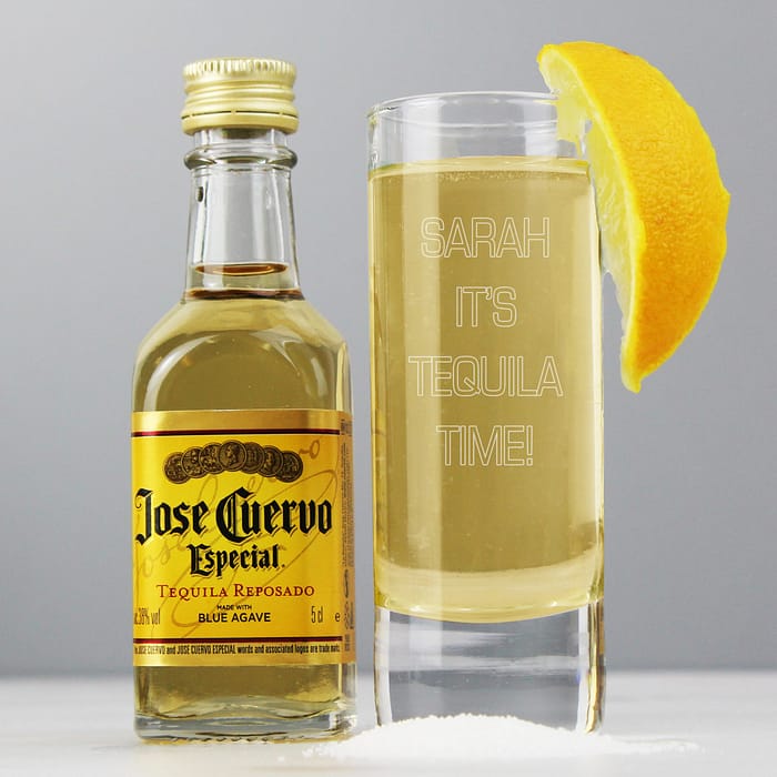 Personalised Shot Glass and Miniature Tequila - Text Only - ItJustGotPersonal.co.uk