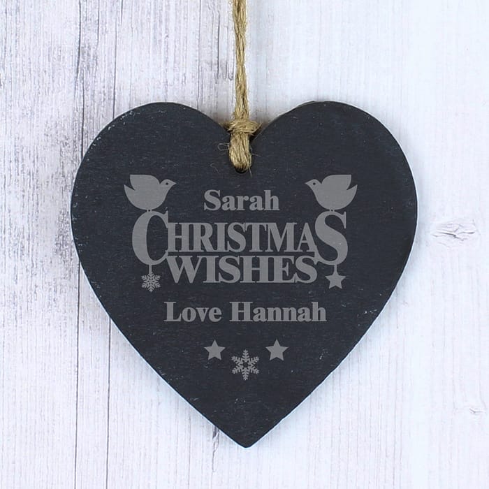 Personalised Christmas Wishes Slate Heart Decoration - ItJustGotPersonal.co.uk