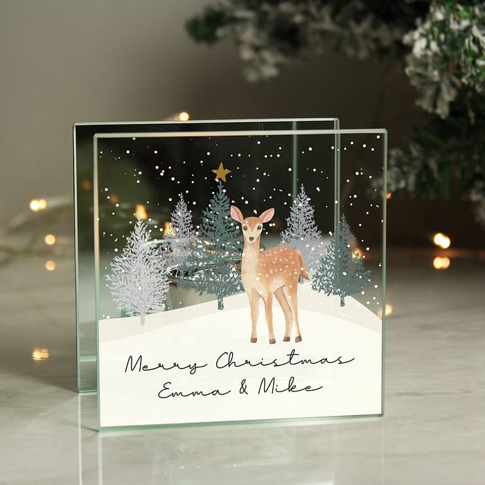 Personalised Christmas Deer Glass Tea Light Candle Holder - ItJustGotPersonal.co.uk