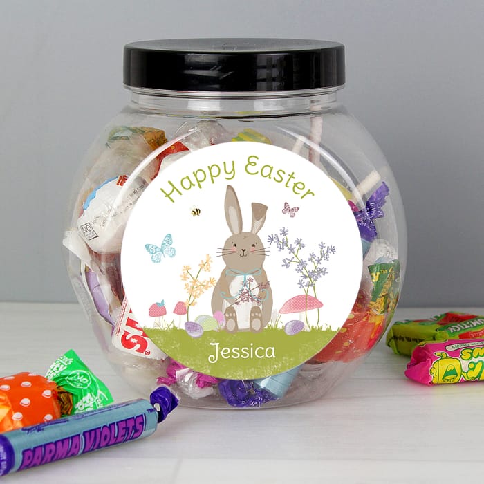 Personalised Easter Meadow Bunny Sweets Jar - ItJustGotPersonal.co.uk