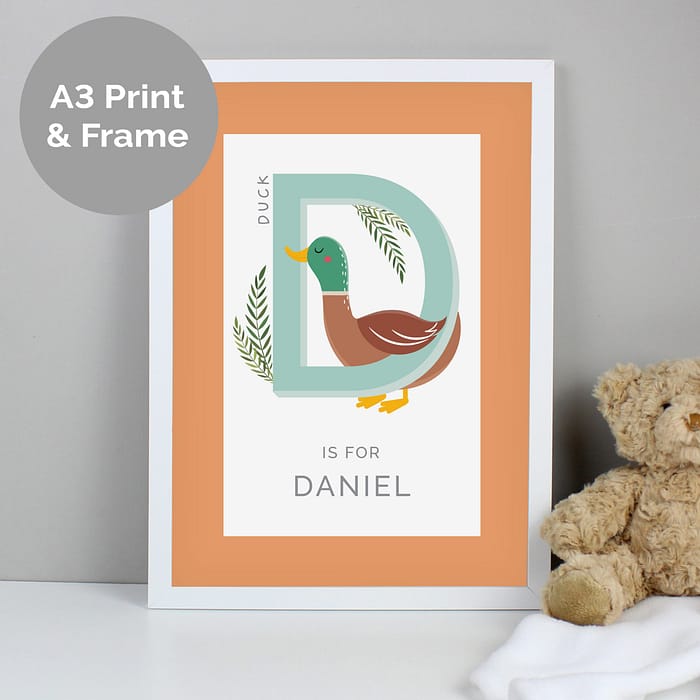 Personalised Animal Alphabet A3 White Framed Print - ItJustGotPersonal.co.uk