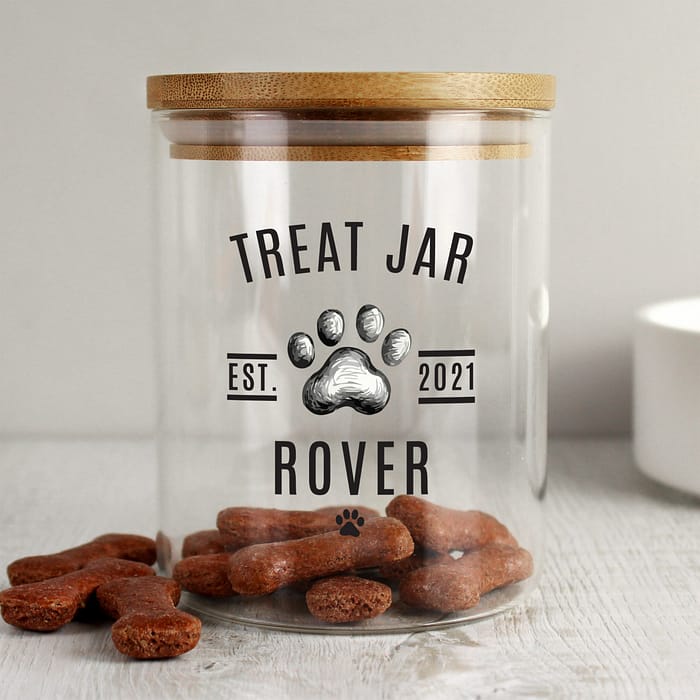 Personalised Pet Treats Glass Jar with Bamboo Lid - ItJustGotPersonal.co.uk