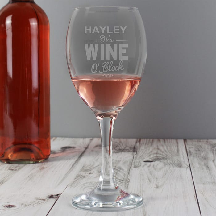 Personalised Wine O'Clock Engraved Wine Glass - ItJustGotPersonal.co.uk