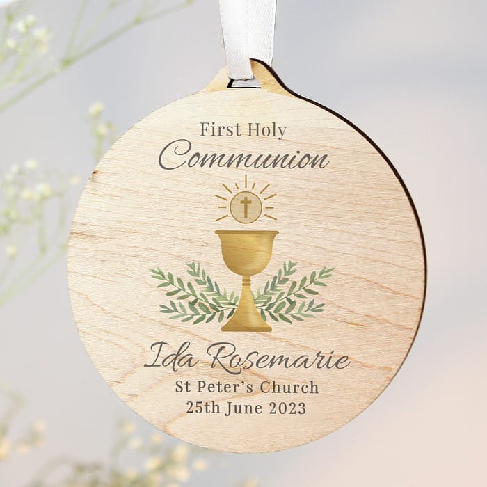 Personalised First Holy Communion Round Wooden Decoration - ItJustGotPersonal.co.uk