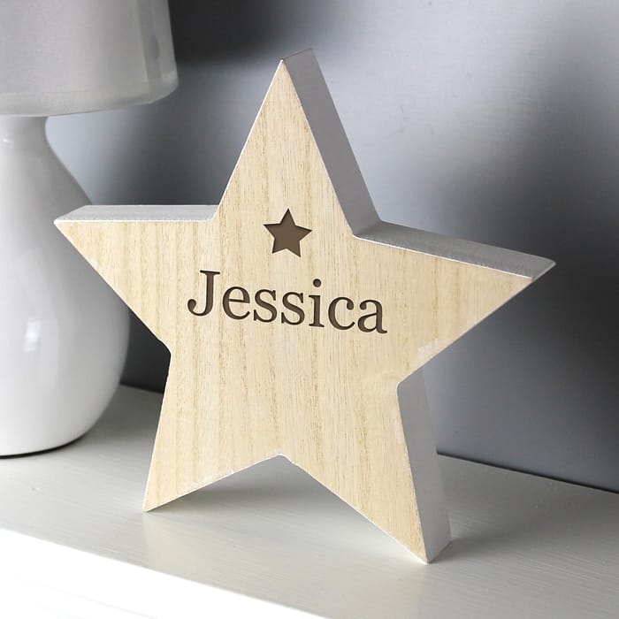 Personalised Any Name Rustic Wooden Star Decoration - ItJustGotPersonal.co.uk