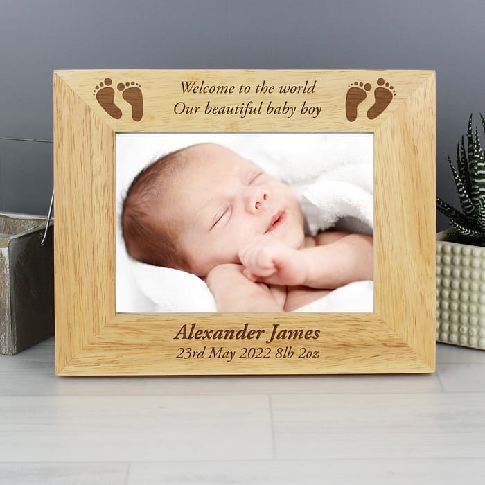 Personalised Baby Feet 5x7 Landscape Wooden Photo Frame - ItJustGotPersonal.co.uk