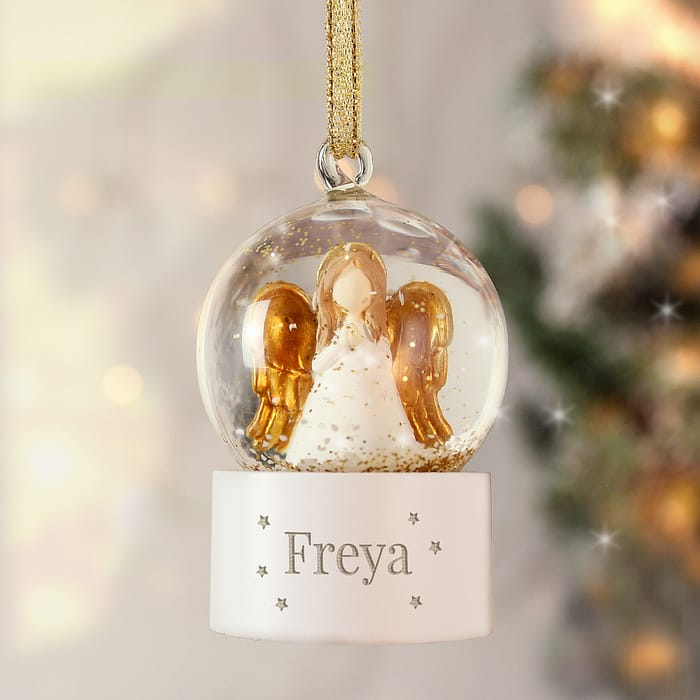 Personalised Name Only Angel Glitter Snow Globe Tree Decoration - ItJustGotPersonal.co.uk