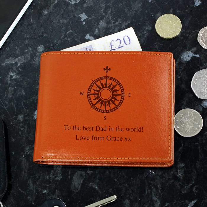 Personalised Compass Tan Leather Wallet - ItJustGotPersonal.co.uk