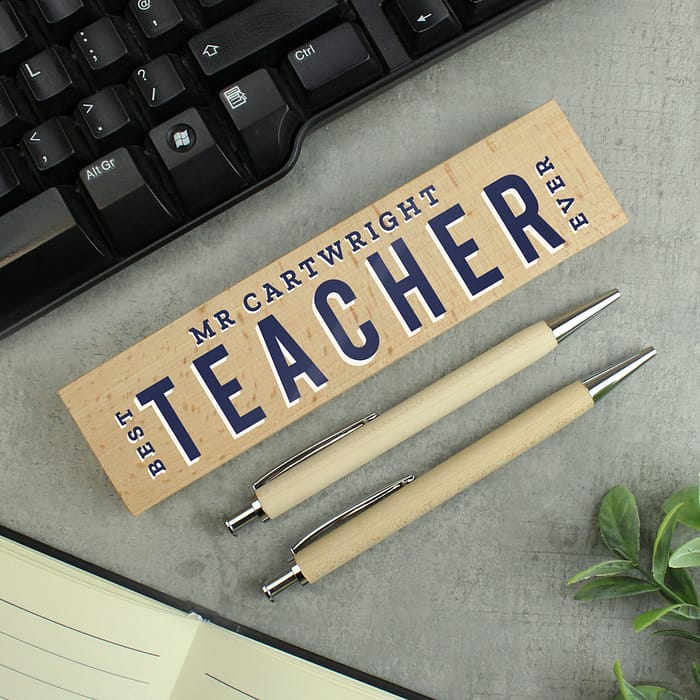 Personalised Best Teacher Wooden Pen and Pencil Set - ItJustGotPersonal.co.uk
