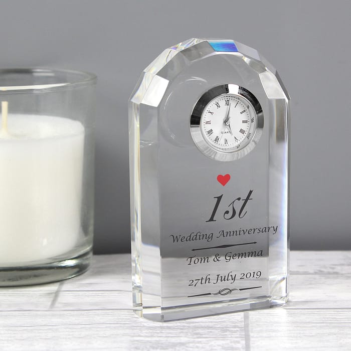 Personalised Heart Motif Crystal Clock - ItJustGotPersonal.co.uk