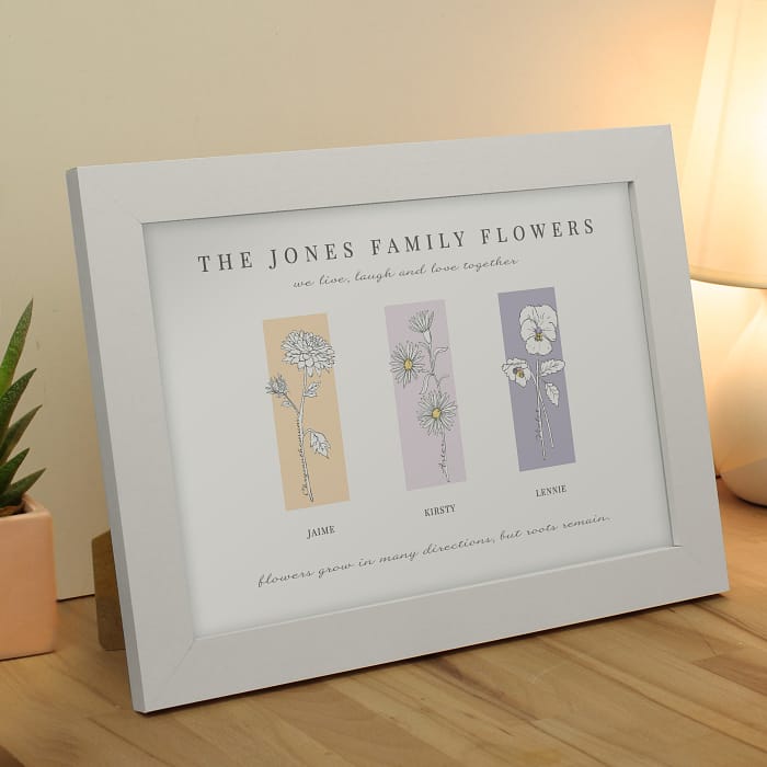 Personalised Flower of the Month Family A4 Framed Print - ItJustGotPersonal.co.uk