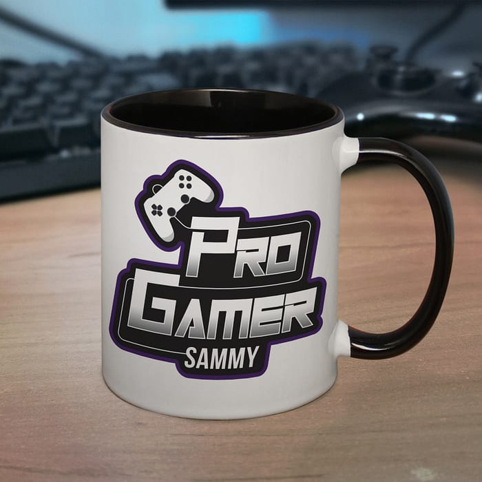 Personalised Pro Gamer Black Handled Mug - ItJustGotPersonal.co.uk