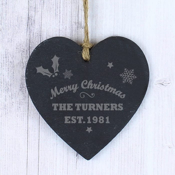 Personalised Merry Christmas Slate Heart Decoration - ItJustGotPersonal.co.uk