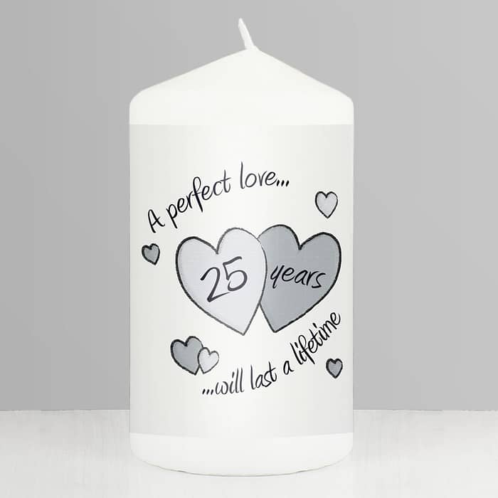 Perfect Love Silver Anniversary Pillar Candle - ItJustGotPersonal.co.uk