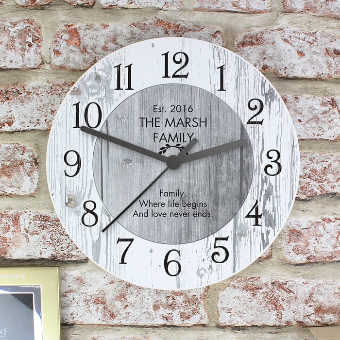 Personalised Any Message Shabby Chic Large Wooden Clock - ItJustGotPersonal.co.uk