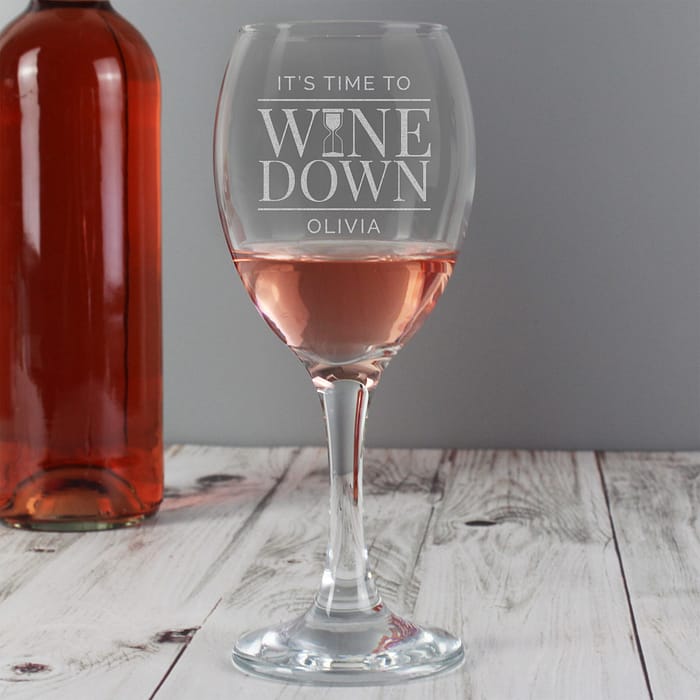 Personalised 'It's Time to Wine Down' Wine Glass - ItJustGotPersonal.co.uk
