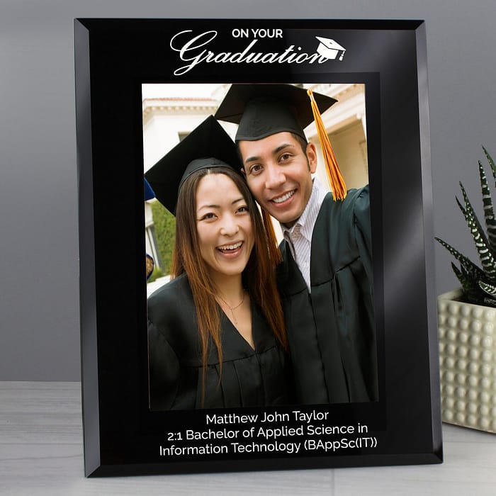 Personalised Graduation Black Glass 5x7 Photo Frame - ItJustGotPersonal.co.uk