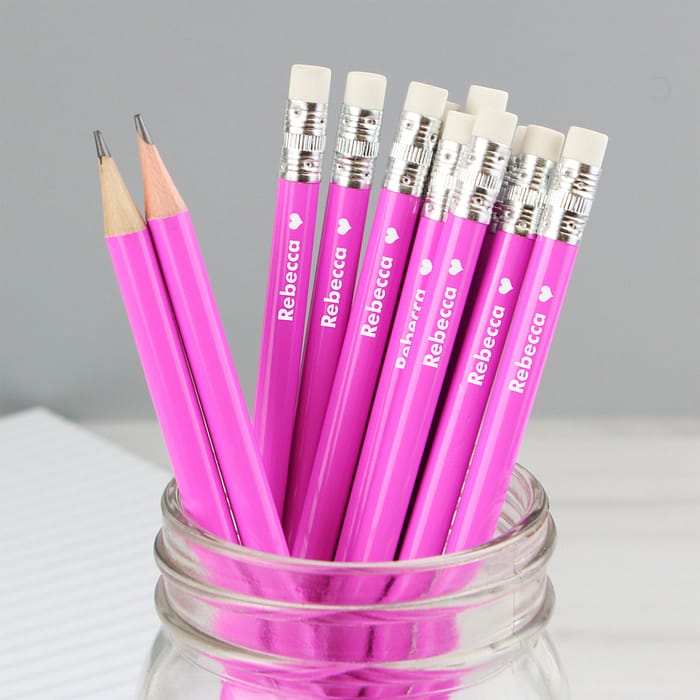 Personalised Heart Motif Pink Pencils - ItJustGotPersonal.co.uk